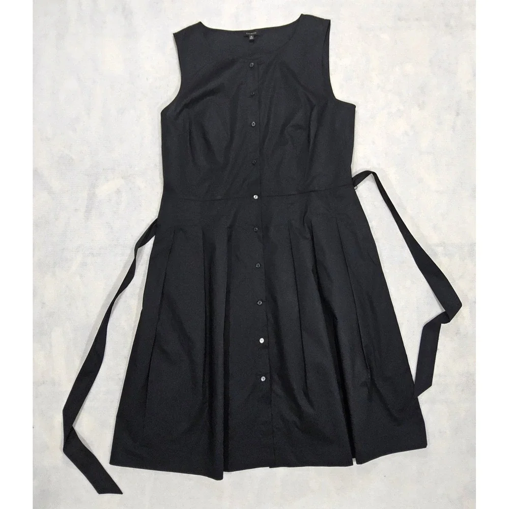 Talbots Popline Fit & Flare Dress 16 Sleeveless Midi‎ Black Rockabilly 50s 50s